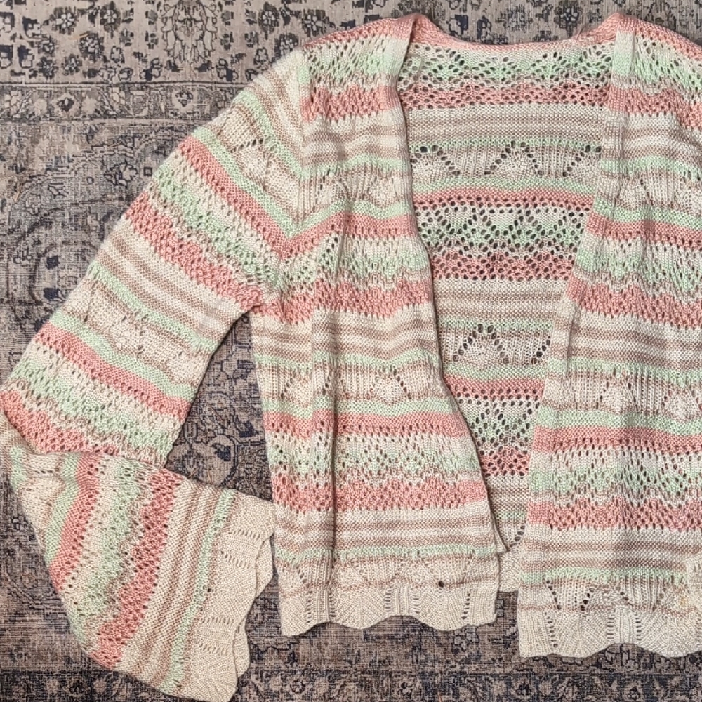 No Tags Crochet Bell Sleeve Pastel Knit Cardigan